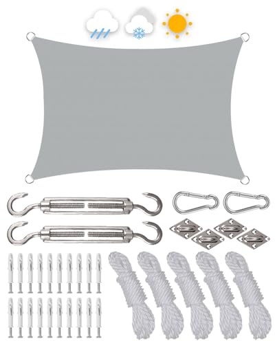3x4m Sonnensegel Rechteckig, Premium HDPE 95% UV Atmungsaktiv, mit Ösen und Befestigungsseilen, Wasserdicht Sonnensegel, ideal für Außenbereich, Garten, Camping, Terrasse(Niederländisch grau)