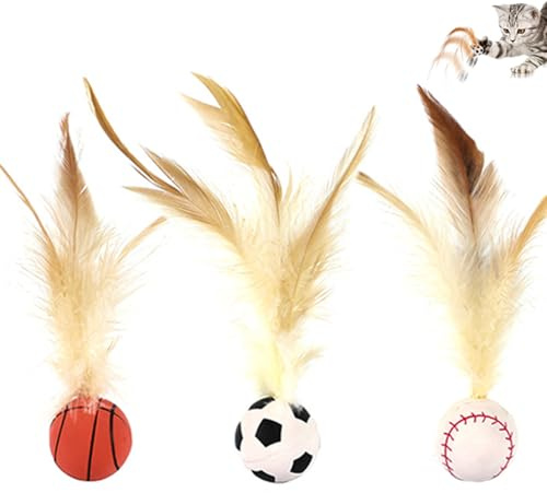 3 Stück Celery Pets, Interaktives Feder Ball Spielzeug Set für Katzen, Hüpfender Katzenball mit Feder, Katzenspielzeug Feder, Ballspielzeug für Katzen, Interaktives Katzenspielzeug für Katzen