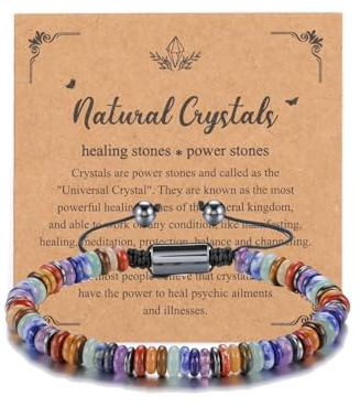 Zysta Chakra Armband Echte Steine Perlenarmband Einstellbar Stretch Armbänder Energietherapie Glückbringen für Damen Herren