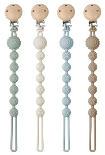 AYSYR Confezione da 4 catenelle per ciuccio, in silicone, per bambine, portatilità, catena per ciuccio, anello per dentizione 2 in 1, design Pacifier Chain, facile da pulire