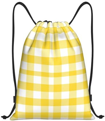 Tunnelzug Gymsack Gelbes Buffalo-Plaid Gymnastikbeutel Unisex Rucksackbeutel wasserdichte Kordelzug Sportbeutel, Für Reisen, Schwimmen, Strandurlaub, 36x42cm