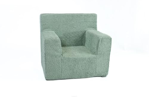 FORTISLINE Kindersessel Mini aus Teddy-Stoff 51 x 33 x 47 cm - weicher Kinderzimmer Sessel mit Schaumstofffüllung, abnehmbarem Bezug, Oeko-TEX, hergestellt in der EU, Hellgrün