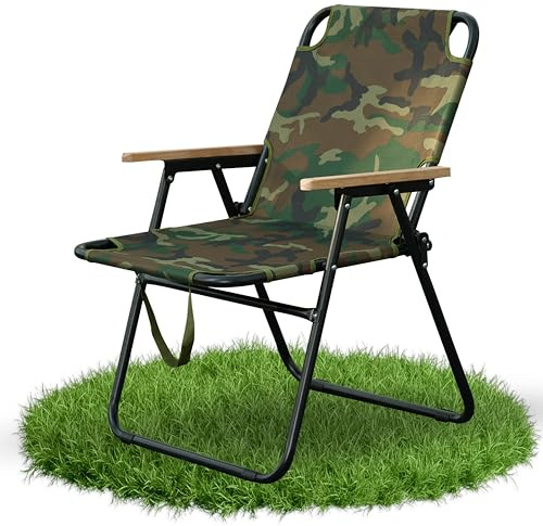 Campingstuhl Klappbar, Camping stuhl Extra leicht mit Armlehnen, Faltbar strandstuhl mit Anti-Rutsch-Matte, Belastbar 150kg, Campingstühle Tragbare Strandliege für Garten Terrasse (Tarnfarbe)