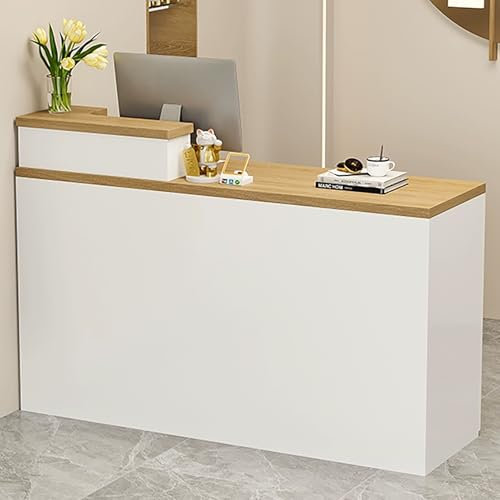 Generisch Weißer Empfangstresen mit abschließbarer Schublade, Lagerschrank und reichlich Beinfreiheit – Rezeptionskasse für Einzelhandel, Büro und Gastronomie (120 x 50 x 106 cm)