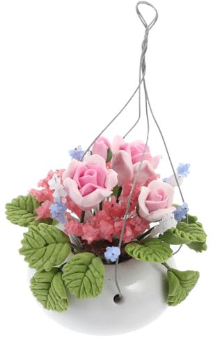 Vaguelly Mini Plant Pots for Dollhouse Adornment Hanging Basket and Flower Arrangement Model for Home Decor