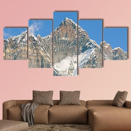 RAPSANI Mit Rahmen Leinwandbild 5 TLG Kunstdruck,Lhotse-Gipfel in Nepal Bilder auf Leinwand 5 TLG Vlies Wandbild,Leinwand Gemälde xxl,Tapete,Puzzle,leinwanddrucke,5 Stücke Bilder 125x60cm