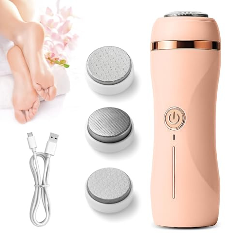 RoserRose Hornhautentferner Elektrisch, Electric Callus Remover füße 2 Stufen Einstellbar mit 3 Edelstahl-Schleifköpfen, Hornhauthobel Elektrisch Set für Hornhaut, rissige & trockene Füße - Rosa