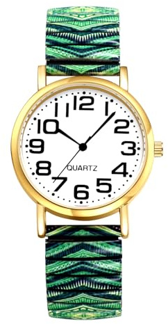 Lancardo Montres pour femmes Montres élastiques pour femmes : montres à quartz analogiques bohémiennes faciles à lire avec bracelet en acier inoxydable imprimé bracelet extensible cadeaux pour les