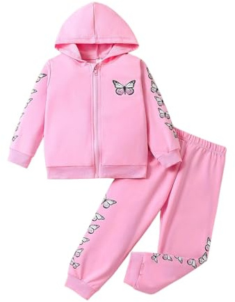 Kids Clothing Set Girls Butterfly Leopard Print Zip up Hoodie Sweatshirt Jacket and Sweatpants Tracksuit Girls Full Set Fall Winter School Casual Sports Age 1-6 Years (4-5 Years, Red)