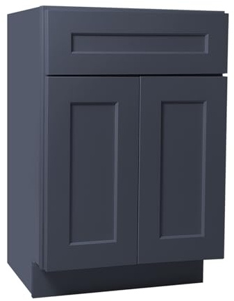 Mkosoll Kitchen Base Cabinets with Drawers, 24 Wide 24 Inch Deep Storage Cabinet with Shaker Doors & Shelves, Modern Solid Wood Furniture, Easy to Assembly for Pantry, Laundry Room, Coffee Bar - Blue