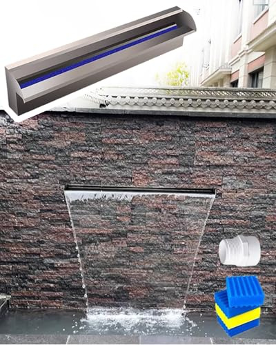 Oracra Cascata Piscina Kit di Scarico a Cascata per Laghetto ad Alta Resistenza con Filtro in Cotone, Fontana a Sfioro Monoblocco per Esterni, Fontane a Lama d'Acqua per Piscina(47in(120cm))