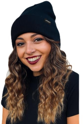 Offtopic Cappello Invernale Donna Uomo Interno 100% Seta per Capelli Sempre in Ordine, Berretto Cuffia Salva Piega e Anticrespo, Elegante Idea Regalo Unica, Nero