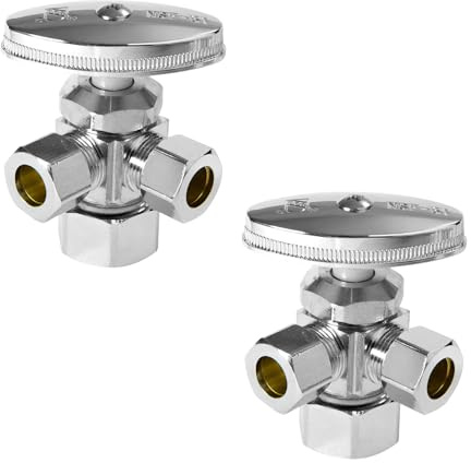 2-Pack Foskan Compression Multi-Turn Dual Angle Stop Valve, Shut off Valve 1/2 COM (5/8 OD) x 3/8 OD x 3/8 OD,Chrome Plated Brass