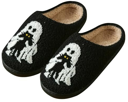 Pantoufles effrayantes pour Halloween - Unisexe - Confortable - Pour chambre à coucher - Chaussures mignonnes à enfiler - Pour couple - Chaudes pour l'hiver - Pour homme et femme, Noir , 39 EU