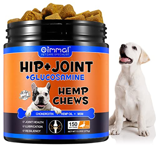 Hip Supplements Chews for Dogs, 150PCS Hip & Joint Care Tablets with Glucosamine, Chondroitin, Green-Lipped Mussels and Vitamins for Dog Joint Care (Duck Flavor)