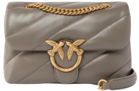 Pinko Pelle borsa a tracolla Love Puff Mini CL Sheep Nappa Grigio Asfalto - Antique Gold grigio talpa
