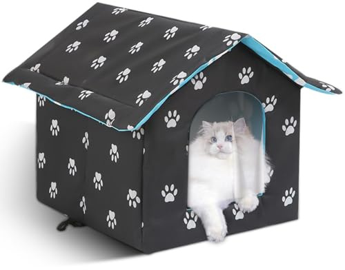 Casetta per Gatti per Esterni, Resistente All'Inverno Cuccia Gatto Esterno, Cuccia per Gatti da Esterno Impermeabile Pieghevole, Lavabile Casetta per Animali Domestici (Segni di artigli neri, M)