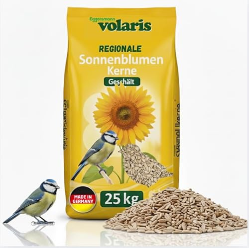 Eggersmann volaris solrosfrön fågelmat 25 kg [skalad] – högkvalitativt fågelfoder vilda fåglar året runt – solrosfrön skalade fett- och energirika – vildfågelfoder skalfri