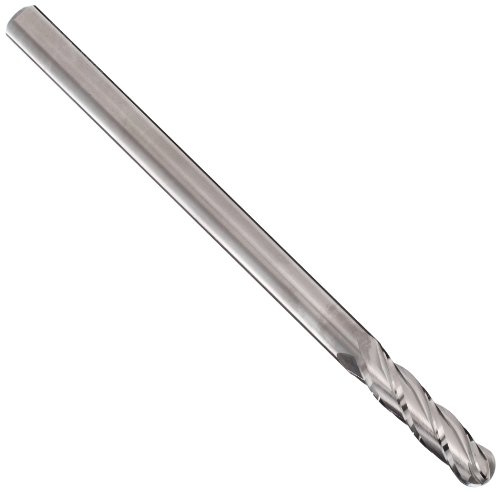 YG-1 - 53901 E5062 Carbide Ball Nose End Mill, Extra Long Reach, Uncoated (Bright) Finish, 30 Deg Helix, 4 Flutes, 6 Overall Length, 0.25 Cutting Diameter, 0.25 Shank Diameter