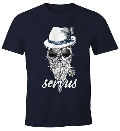 MoonWorks Herren T-Shirt Totenkopf Filzhut Bayern Skull Blume servus Fun-Shirt