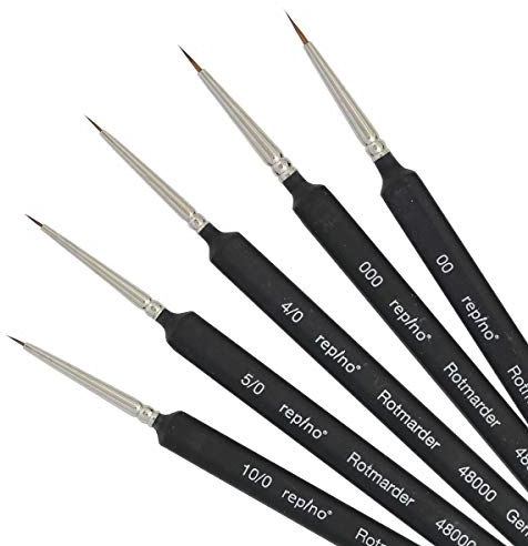 Rotmarder Pinsel Set fein Künstlerpinsel (Grösse 10/0, 5/0, 4/0, 000 und 00) Künstler Pinselset für Aquarell Acryl Öl Nail-Art Detail