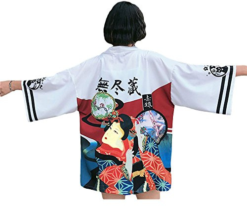 Giapponese Kimono Abito Sopraccacco - Tradizionale Classico Haori Abbigliamento Tokyo Harajuku Stili Antichi Giacca allentata Costume Accappatoio Pigiameria Ragazze Donne - Geisha, bianco