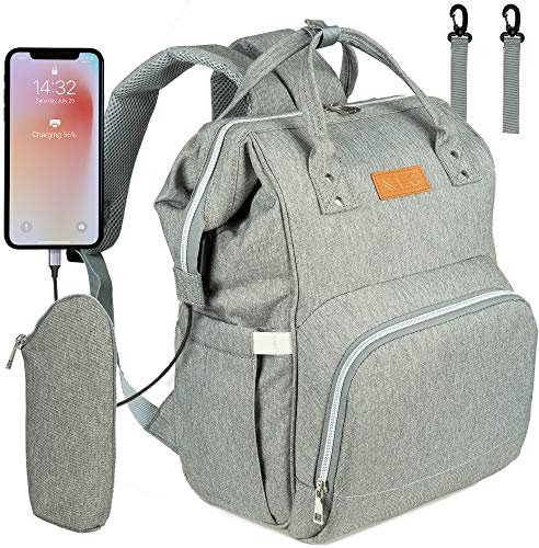 NEVEQ Baby Wickelrucksack, Babytasche für Reise, Wickeltasche Große Kapazität, Multifach Reise Rucksack Wasserdicht Fächer Babyflaschehälter (Grau)