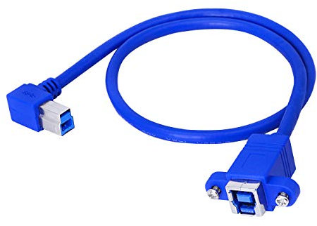 SinLoon Câble d'extension USB B coudé à 90 degrés pour imprimante USB 3.0 type B mâle vers femelle avec trous de vis de montage sur panneau pour disque dur scanner imprimante (bleu)