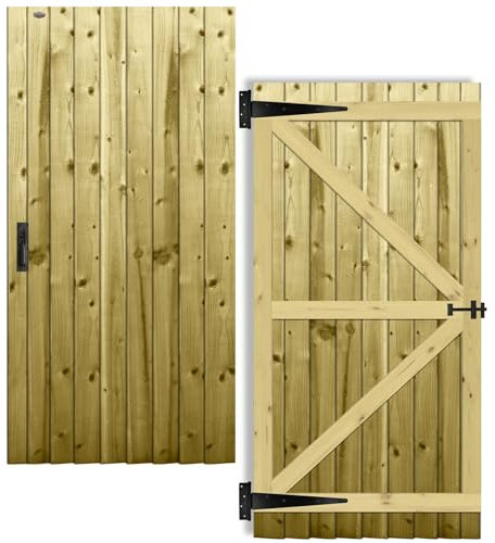 Premier Garden Supplies Garden Gate Height: 6ft (180cm High) Feather Edge Fully Framed Flat Top Pedestrian Pathway Garden Footpath Gate [Width 90cm] with SUFFOLK LATCH HINGE PACK