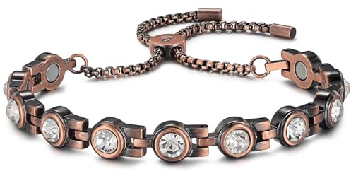 RainSo Kupferarmband Damen, Magnetarmband Damen Gesundheit, Verstellbar, mit Schatulle (weißer Kristall)