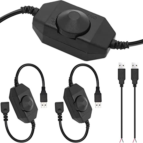 Xiatiaosann LED Dimmer Schalter USB für Led Lampen, USB-Kabel von Buchse auf Stecker mit dimmbarem Drehschalter Controller 5V LED Lichtschlauchschalter Einstellbarer Schalter, 2 Stück