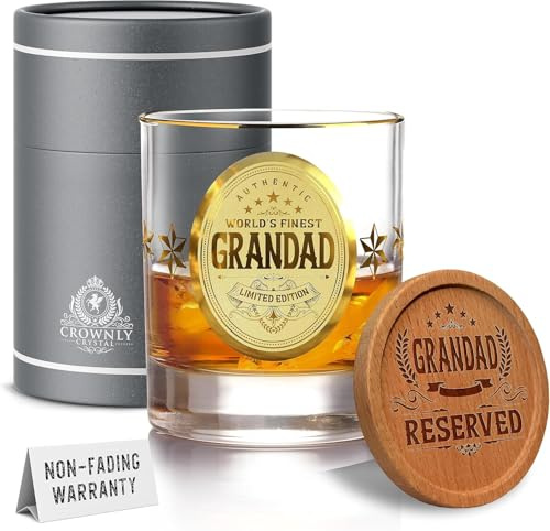 CROWNLY CRYSTAL® Regalos Para Abuelos Vasos Whisky Cristal Regalo Abuelo Decoracion Navidad Regalo Jubilacion Hombre Regalos Navidad Regalo Original Para Abuelos Regalos Abuelo Regalo Cumpleaños
