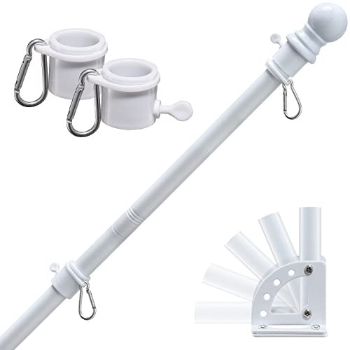 Fahnenmast für Haus, 1,5 m Außenbereich, weißes Fahnenmast-Set mit Fahnenmast-Halter für Außenbereich, Haus, Veranda, Garage, Wohnmobil, Boot, robuste Fahnenstangen mit 5 Positionen Halterung