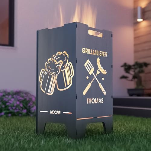 MOCAVI Feuertonne Grillen 73 cm | 3 mm Stahl personalisiert Feuerkorb Feuerschale sicher massiv robust Design-Feuerfass für Garten und Terrasse groß eckig Feuerstelle Outdoor hitzefest außen