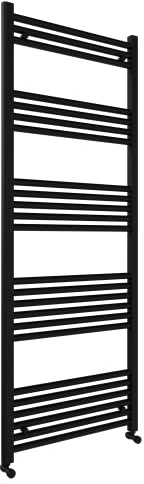 lauenberg 600x1600mm Towel Warmer Flat, Wall Mounted Matte Black Plated Steel Bathroom Towel Rail Radiator, Suitable for Central Heating, Electric and Dual Fuel