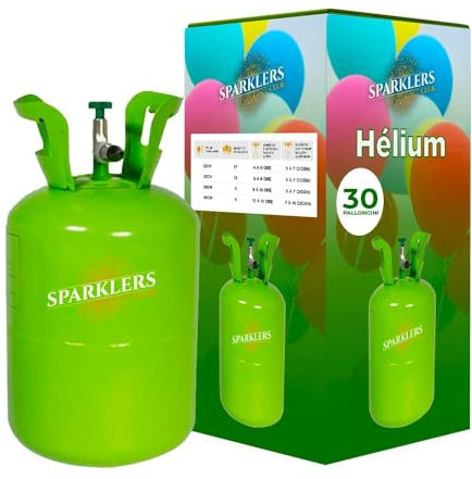 Bouteille Gaz Hélium pour 30 Ballons gonflables, Bonbonne de 0,20m3 - Moyenne Bouteille Jetable, ballon pour Anniversaire, Mariage et Fête - Livraison 24/48H - SPARKLERS CLUB®