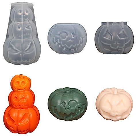 3 Stück Kerzenform Silikon Kürbis Halloween Silikonform Set, 3D Halloween Kürbis Silikonform Deko, DIY Silikon Kerzen Gießen Formen Für Seife Aromatherapie Kerzen Dekoration