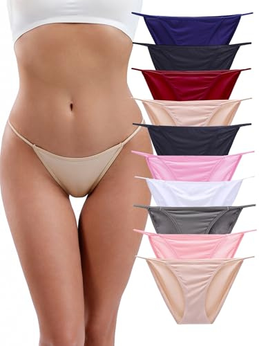 DingLu Women's String Bikini Panties Low Rise Underwear High Cut Cheeky Panties 10 Pack XS-XL(Women underwear A-10pack,8)