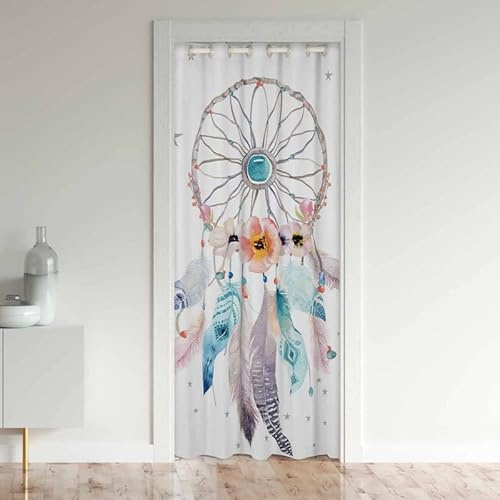 Loussiesd Tenda per porta con acchiappasogni, per la privacy, stile bohémien, divisorio, tenda isolante per armadio, camera da letto, armadio, porta, 1 pannello, 132 x 203 cm