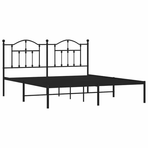 vidaXL Sängram med huvudgavel metall svart 160x200 cm, säng, metallsäng, metall sängram, sängar, metallsängar, metall sängramar, gästsäng, gästsängar