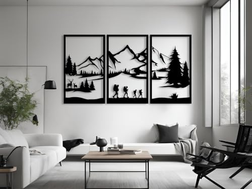 VAILLA Berge Wanddeko aus Holz 3D – Wandbild Wohnzimmer Schlafzimmer Büro | MDF Sperrholz, Lasergeschnitten, Berglandschaft Alpen, 5 Größen, Schwarz Silber Gold, personalisierbar, Eingang Esszimmer