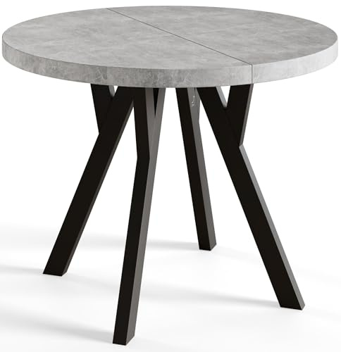 AlpiMeble Esstisch Ausziehbar OVO, 120-220cm, Stabile Beine, At | Runder Tish, Moderner Design, Wohnzimmertisch und Küchentisch, Stabile Konstruktion, Schwarze Beine