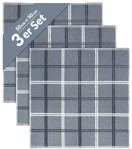 Lashuma Küchenhandtuch 3er Set, Lyon Geschirrtücher 50x50 cm Trockentücher Grau | Aus 100% Baumwolle in schwerer 440 gsm Qualität, saugstarkes Handtuch für Küche, Hände und zum Abtrocknen