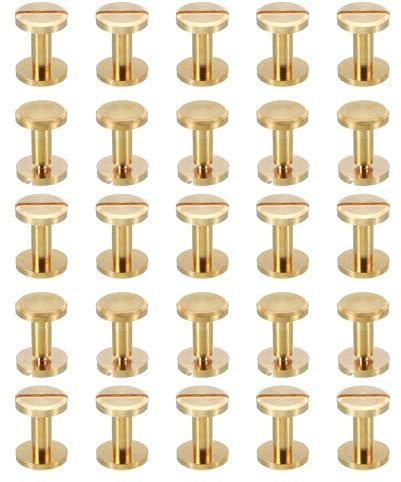 PATIKIL 25 Juegos Chicago Tornillos de Unión Ranurados de Poste M4X8mm | Remaches de Latón Conectores de Sujetadores Rápidos para Cuero Cinturones Recortes Álbumes