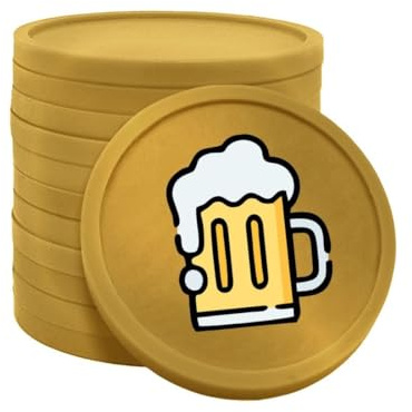 CombiCraft Jetons de Consigne en Plastique, en Or avec Impression d’Une bière pour fêtes et événements avec Un diamètre de 29 mm, Emballage de 100 pièces
