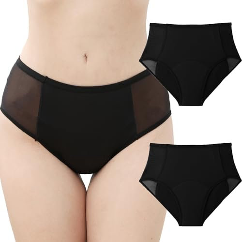 FGUUTYM 2-teilige Schwarze Menstruationsunterwäsche mit hoher Taille und vollständiger Abdeckung für Damen Unterwäsche Damen Set String (Black, M)