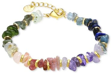 LUXENTER Pulsera Mujer en Aleación de Metal con Fluorita Color Dorado Acabado en Oro Amarillo de 18k Cierre de Palanca Largo 16 cm + 3,5 cm Extensión Modelo Diri