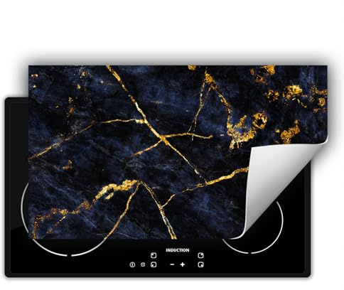 DarHaus Herdabdeckplatte Einteilig Ceranfeld Abdeckplatte Induktionsschutz Küche Deko Vinyl Matte Aufrollbar 90x52 cm, gold - Marmor