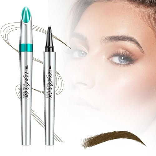 Wasserdichter 3D Augenbrauenstift Mit 4 Gabelspitzen - Flüssiger, Langlebiger Microblading Stift für Frauen und Mädchen (Dunkelbraun)
