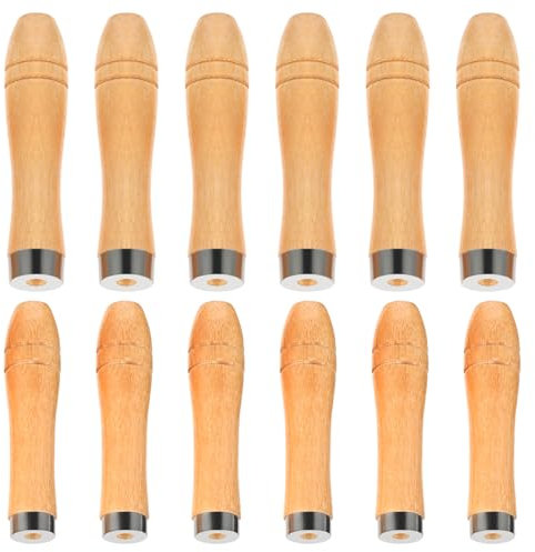 12 Stück Holzfeilengriff Holz Feilenheft Länge 110mm und 90 mm Holzgriff mit Starken Metallkragen für Feilengriff, Holzbearbeitung